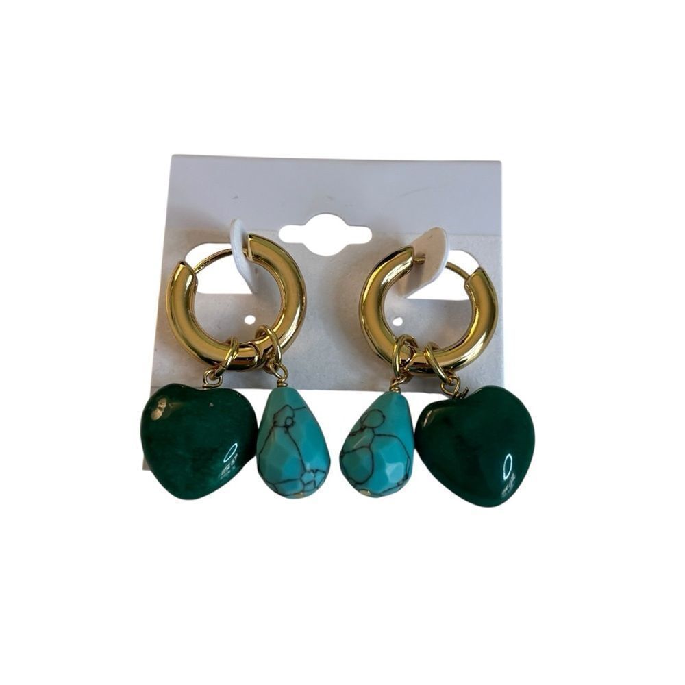 House of Harlow 1960 Reconstituted Turquoise & Green Quartz Huggie Hoops